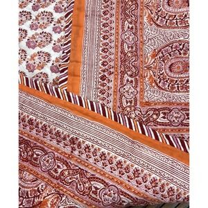 Mini Quilt - Orange Paisley Floral Pick Stitched 100% Cotton Block Print India